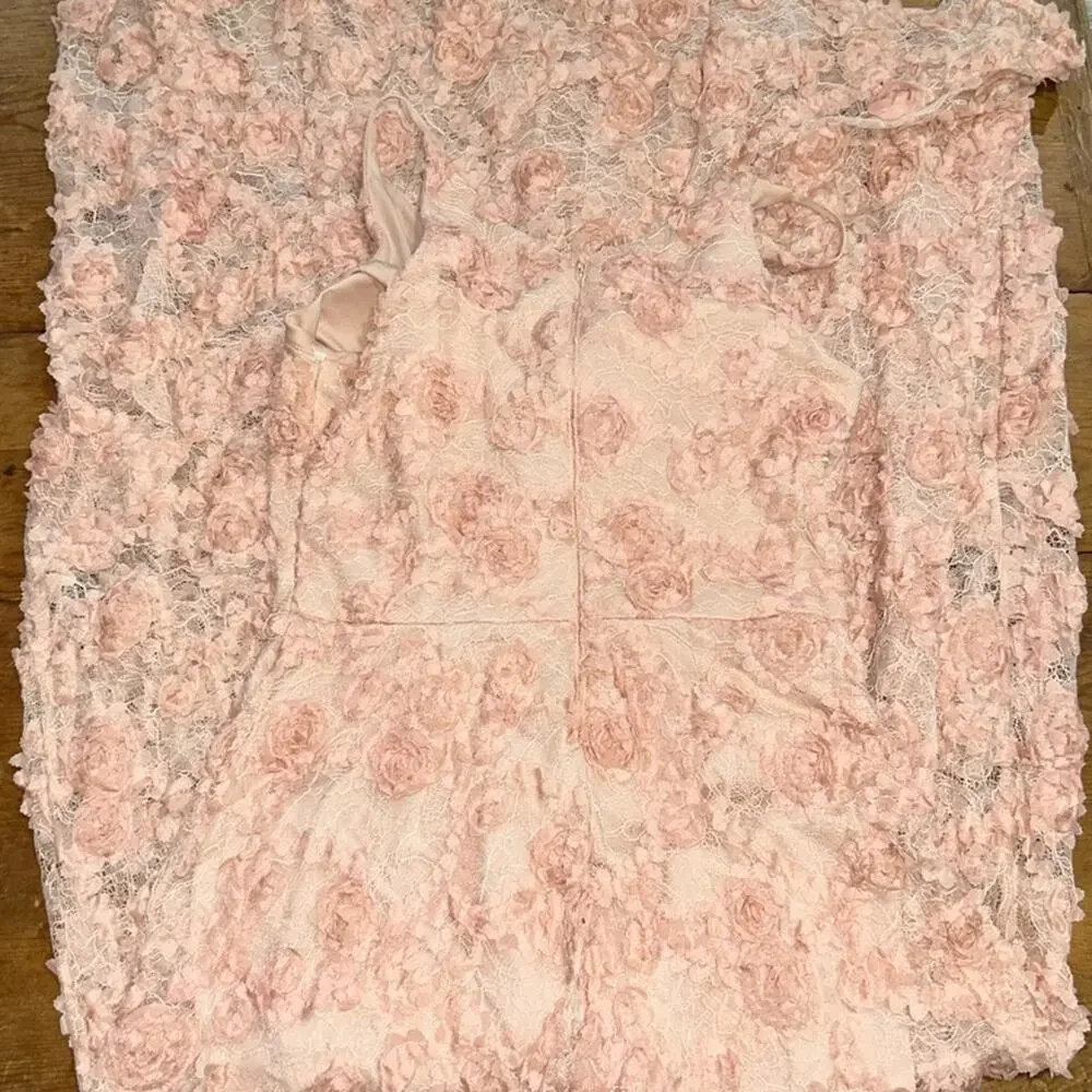 Xscape Lace Maxi peach 3D Floral wedding Guest dress Size 14 - Picture 7 of 8